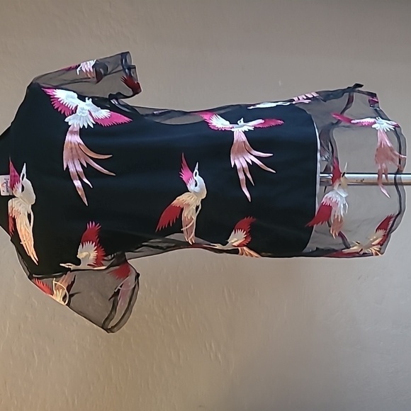 Impulsive Pink Crane sheer embroidered Tunic M - Picture 4 of 9